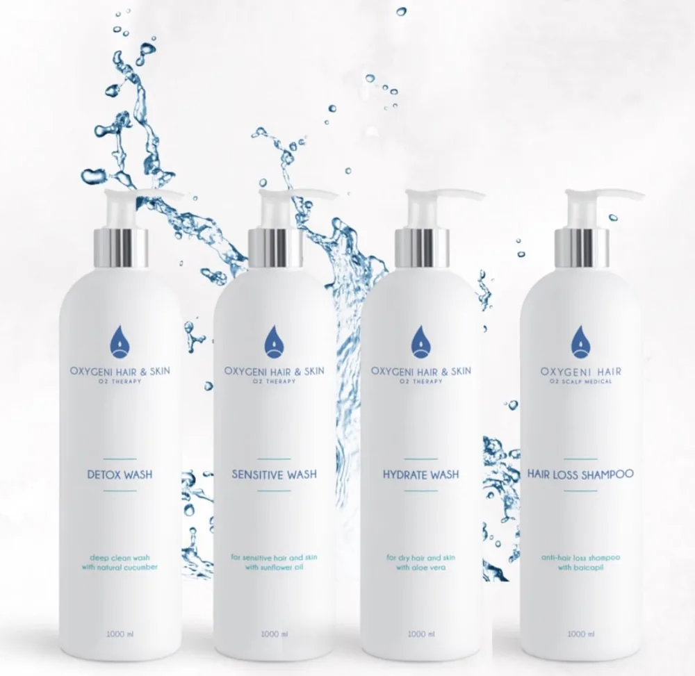Šampony Oxygeni Hair: Detox Wash, Sensitive Wash, Hydrate Wash a Hair Loss Shampoo